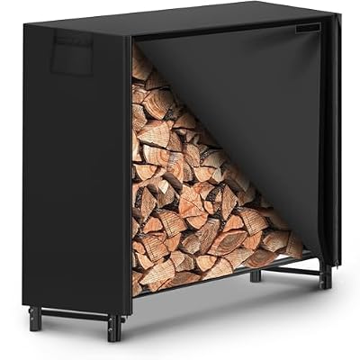 Gtongoko 4FT Firewood Rack Outdoor with Cover, Metal Heavy Duty Fire Wood Storage Log Racks for Firewood, Wood Pile Stacker Firewood Holder, Black