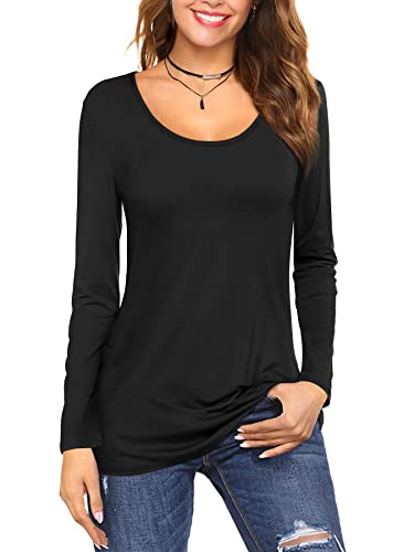 Amoretu Women's Scoop Neck Short/Long Sleeve Tees Cotton T Shirts Blouses Tops