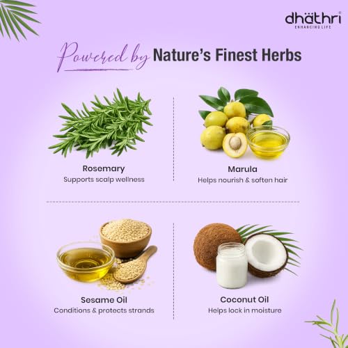 Image of Dhathri Rosemary and Marula Hair Oil with Sesame & Coconut Oil | Promotes Hair Growth & Thickness | Reduces Breakage | Non-Sticky, Lightweight Ayurvedic Hair Oil | All Hair Types, 300ml