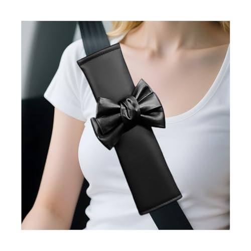Sandfren 2PCS Car Seat Belt Cover Pad, Cute Bow PU Leather Vehicle Seatbelt Shoulder & Neck Protector Cushion, Soft & Comfortable Seat Strap Guard,...
