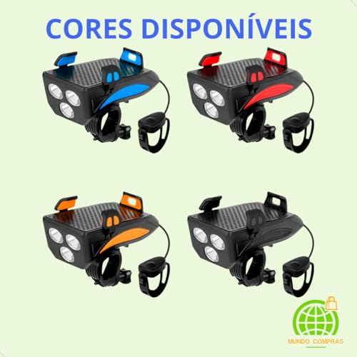 Farol Bike Triplo Powerbank Preto Com Suporte De Celular para Bicicleta Mundo Compras (Preto)