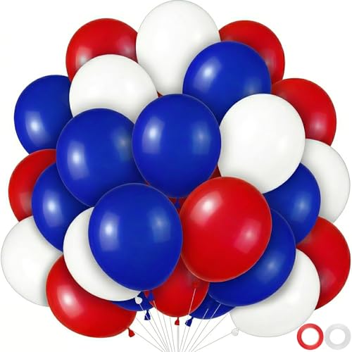 60pcs Red White Blue Balloons 12 inch Independence Day Patriotic Balloons for 4th of July Graduation Baseball Birthday Party Decorations