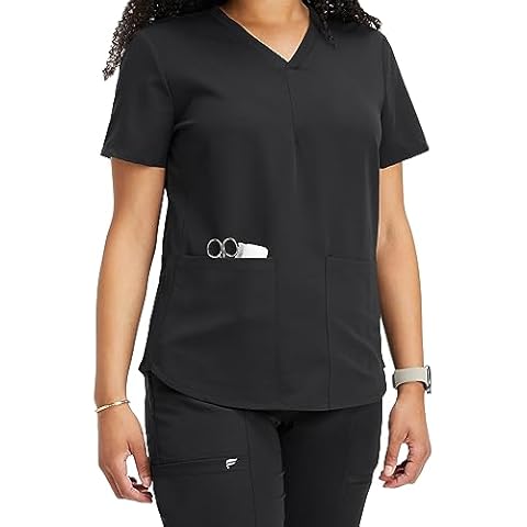 Fabletics Women's Method 2-Pocket Scrub Top - MotionTech, 4-Way Stretch, Wrinkle-Resist, Anti-Shrink, XL, Black Cover