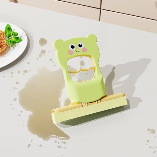 Image of Mini Foldable Sponge Mop - Portable Self-Squeeze Floor Cleaner for Home, Kitchen & Bathroom - Compact Wet & Dry Cleaning Supplies for Counters, Tiles & Small Spaces (Cartoon Green)
