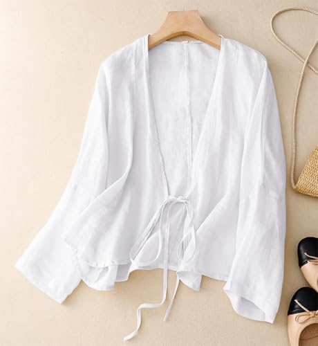 Image of IDEALSANXUN Womens Casual Spring Summer Lightweight Cotton Linen Jackets Cardigan Tops