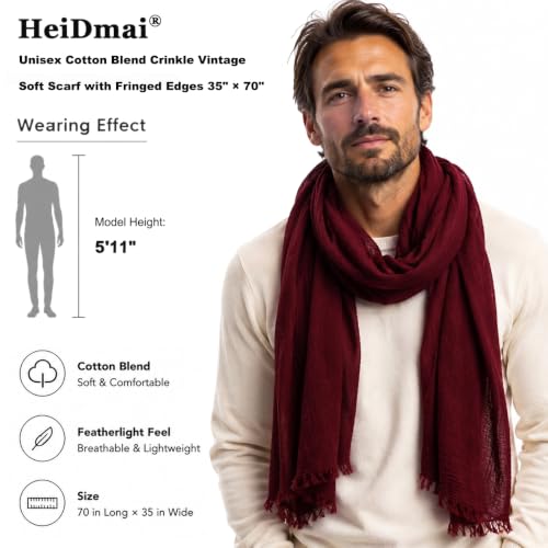 Image of Lightweight Cotton Blend Scarf for Women Men | Large,Breathable,Thin,Soft,Crinkle Scarf,Hijab Head Wrap,NeckScarf,Everyday,Travel Scarf,Summer Dress Scarves Holiday Gift