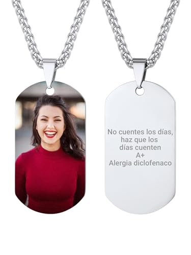 PROSTEEL Poner Foto Colgante Placa de Identidad Collar ID con Informaciones Grabados y Foto Personalizada, Colgante con Foto Personalizado