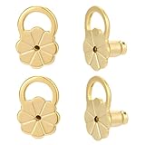 AKRUWELRY - Parte trasera para aretes caídos, cierre de bala de flor, parte trasera para aretes pesados, parte trasera grande para aretes de tuerca, soportes seguros para lóbulo de oreja, dorado, 4