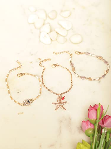 3 Row Flower Star Fish Charm Bracelet