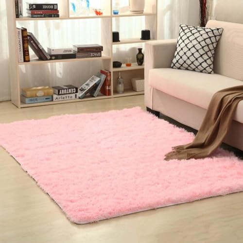 Tapis chambre à coucher rose doux à poils longs pour descente de lit - 2
