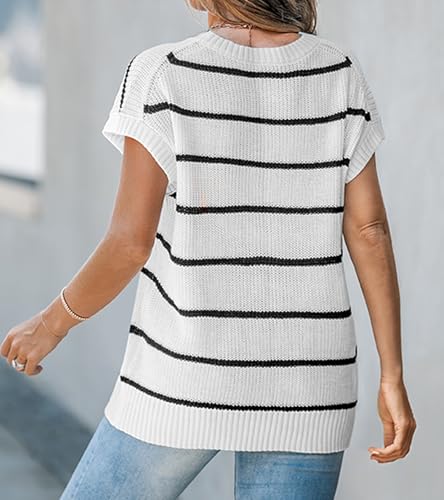 Image of CUPSHE Womens Knit Short Sleeve Sweater Striped Crew Neck Cap Sleeve Top Casual Pullover Tops