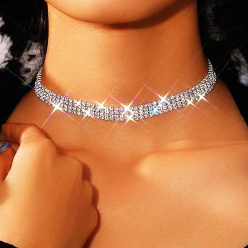 JAKAWIN Diamond Choker Necklace Silver Rhinestone Chokers Jewelry for Women3