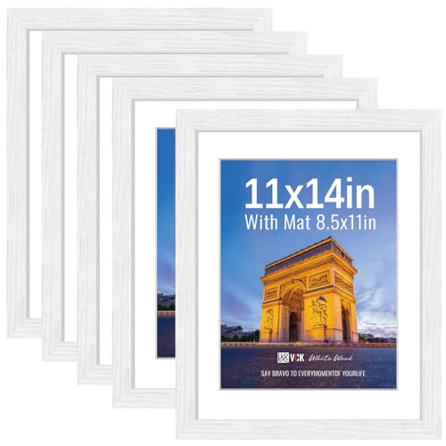 Image of VCK 11x14 Picture Frame 5 Pack, White Exclusive Wood, HD Glass, for Diploma