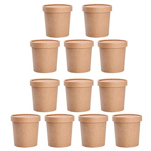 DOITOOL 25 Sets Cowhide Soup Cup paper mousses cups togo containers for food containers with lids Sundae Cups yogurt parfait containers Dessert Cups With Lids kraft paper sampling cup pulp