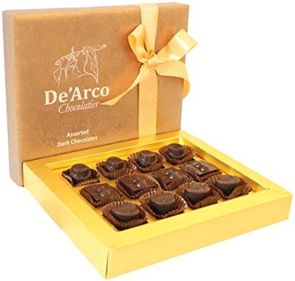 De'Arco Chocolatier Premium Gift Ideas for Anniversary, Dark Chocolates, Cocoa Overload, 70 % Dark, French Style Luxury Chocolates, 12 Pieces