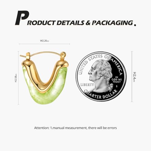 Image of Fullpop Vintage Earrings for Women, Chunky 14K Gold Plated Resin Hoop Earrings Lightweight Hollow Drop Earrings Hypoallergenic Earrings for Women Vintage Anthropologie Jewelry Gifts for Women