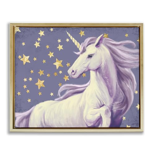 'Purple Unicorn in Starry Sky'| Floating Frame Canvas Art