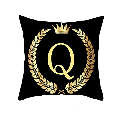 GYROHOME Fundas de almohada decorativas con corona dorada, letras inglesas, 1 panel, funda de cojín suave de terciopelo de piel de guisante, protectores de almohada negros para decoración del hogar