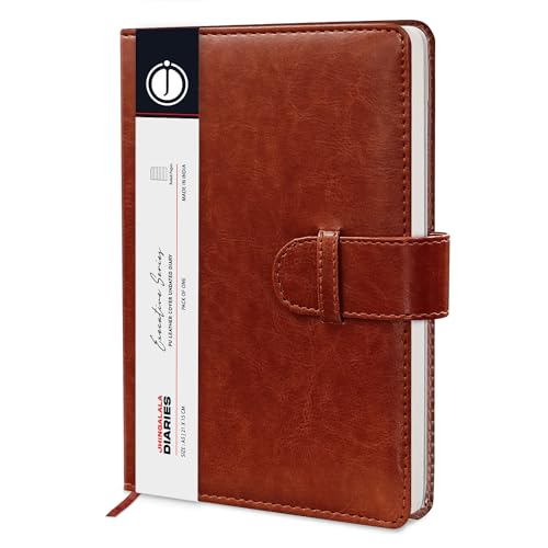 Jhingalala A5 Executive Leather Diary | Premium Leather-Bound Undated Journal Notebook with Flap Lock for Office, Men & Women | 192 Ruled Pages, 80 GSM Paper | Size 21 x 15 cm