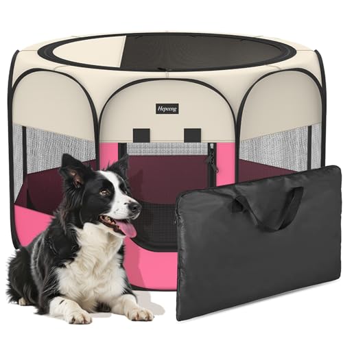Portable Pet Playpen, 8-Panel Indoor/Outdoor Puppy Pen with Shade Cover & Travel Bag - Waterproof Dog Cat Tent Includes Collapsible Bowl