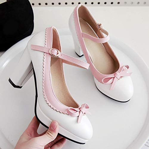 Caradise Womens Sweet Shoes Chunky Platform Mary Janes Pumps with Bow2