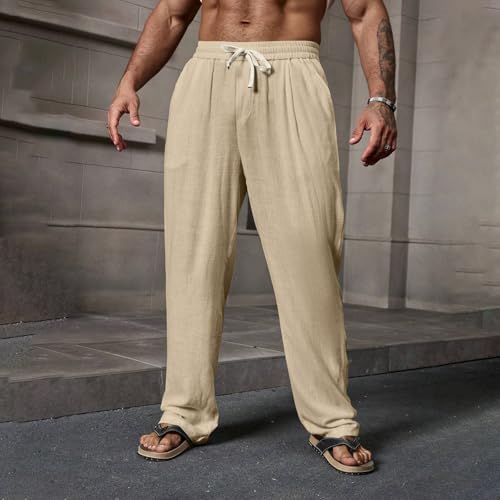 Linen Pants Men 2025 Summer Beach Pants Drawstring Casual Pant Slim Fit Lightweight Baggy Linen Joggers with Pockets3
