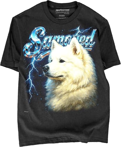 BABATEES Samoyed 80s Heavy Metal Black Tshirt - 100% Cotton - for Men & Women