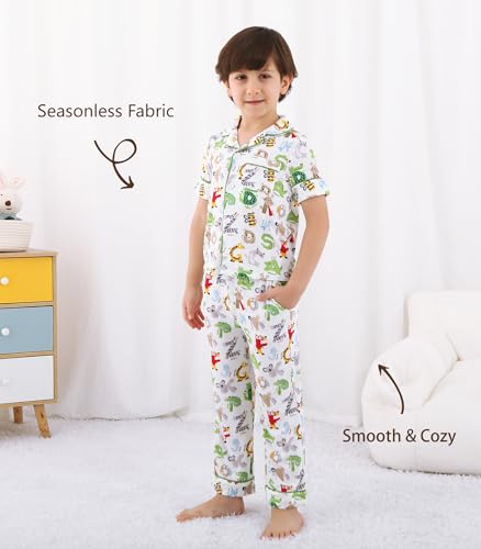 Image of Toddler Boys Girls Clothes Set Viscose from Bamboo Home Outfit Button Down Top Clothing Sets Soft with Pockets 2-5T