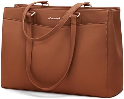 LOVEVOOK Damen Laptoptasche Handtasche 15,6 Zoll | PU Leder Shopper mit gepolstertem Laptopfach & 4 Metallfüßen, Arbeitstasche Schultertasche für Arbeit, Business, Schule & Uni