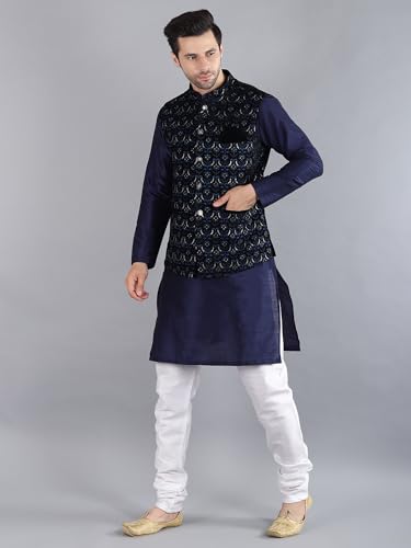 Image of Uri and MacKenzie Men's Silk Blend Kurta Pajama with Designer Ethnic Nehru Jacket /Modi Jacket