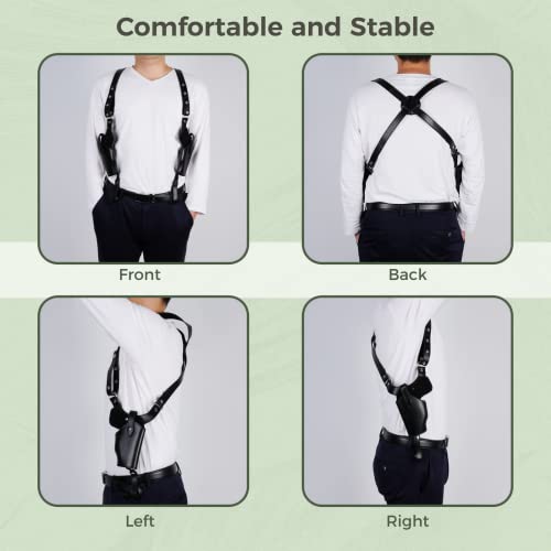 Leather Shoulder Holster, Universal Vertical Concealed Holster With Double Magazine Holder Fit Glock 1911 And Most Kinds Of Pistols (Black) #TOP1