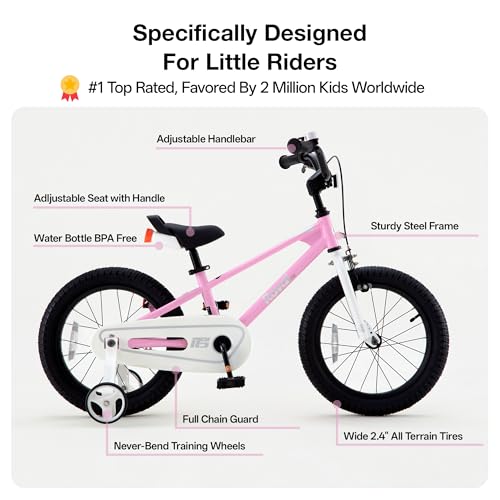 RoyalBaby Freestyle Toddlers Kids Bike Girls 12 Inch Childrens Learning Bicycle with Training Wheels for Beginners Ages 3-4 Years, Pink by RoyalBaby - Image 2