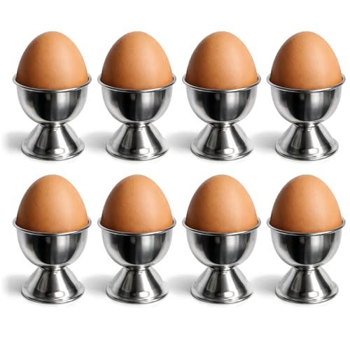 com-four® 8X portauova in Acciaio Inox, Eleganti Supporti con Finitura Metallica, Set Colazione dal Design Moderno e Senza Tempo per casa Hotel o ristorazione (Color Argento - 8 Pezzi)