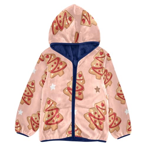 Christmas Tree Cookies on Pink Toddler Fleece Jacket Girl Boys Hooded Fleece Jacket Coat Warm Outwear Zip-up 3-10T