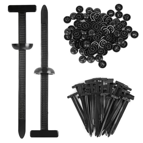 URAQT Fascette Plastica Universali, 30 pezzi Nylon Universal Cable Tie Buckle, Fascette plastica nere con design a perno e bottone, Fibbie Universalis in Nylon per Cavi per fissaggio auto, Parafanghi
