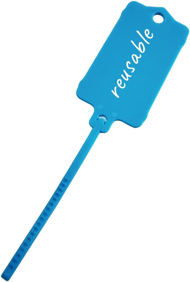 100pcs Reusable Blank Plastic Tags Ties Key Tags 1.45"*2.48" Serrated Tension Sealing Strap with Large Label Plastic Tie Mark Label Waterproof Hang Sign Write on Tag (Blue, 100pcs) - Image 7