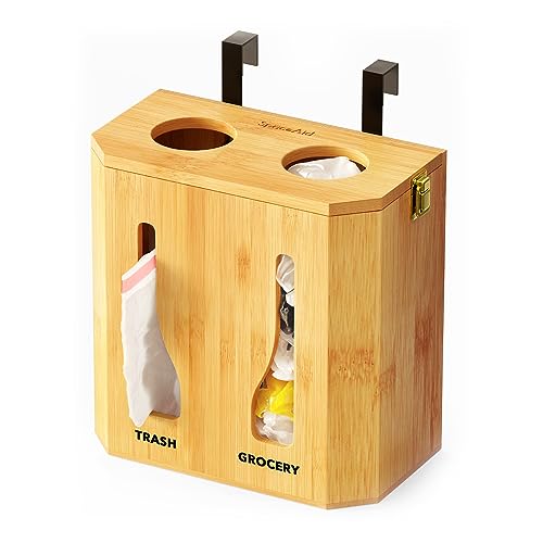 SpaceAid Bamboo 2 in 1 Garbage Bag Roll Holder & Dispenser, Under Sink Organizer for Kitchen Storage