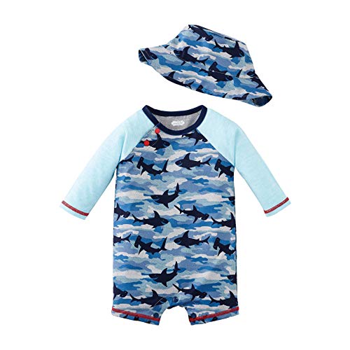 Mud Pie Boys' Shark CAMO Rash Guard 1PC, Blue, 6-9 Months