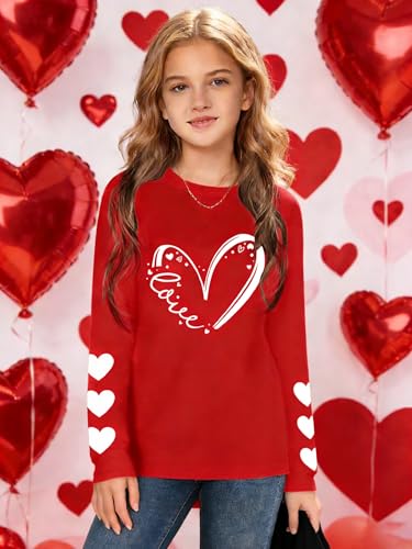 Image of Girls Valentines Day Shirt:Cute Heart Graphic Long Sleeve Tee Tops 6-14y