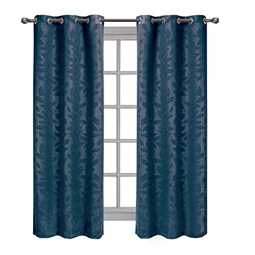 Royal Hotel Bedding Virginia Navy Grommet Blackout Weave Embossed Window Curtain Panels, Pair/Set of 2 Panels, 37x84 inches Each