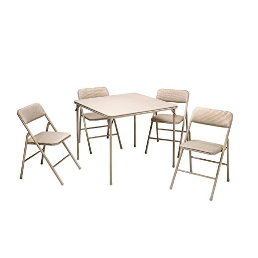 COSCO 5-Piece Folding Table and Chair Set, Tan