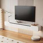 FurniNova Floating à haute brillance TV Reste avec 3 Portes, mur de 47'' TV Le Cabinet, sous TV Console,Place de médias flottants pour chambre à coucher salon(blanc)