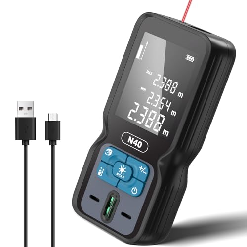 REVASRI Telémetro Profesional, Telémetro Láser de 70 M con Nivel de Burbuja M/In/Ft Telémetro Láser Recargable USB para Distancia/Área/Volumen/Pitagórico/Continuo