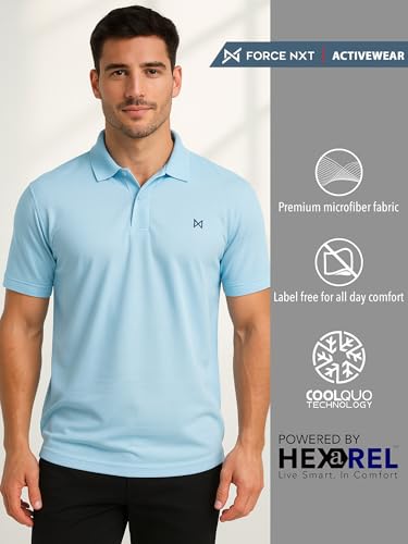 Image of Force NXT Men's Premium Microfiber Fabric Solid T-Shirt | Polo Neck Half-Sleeves T-Shirt for Men | Label Free with Anti-Static for Daily Uses