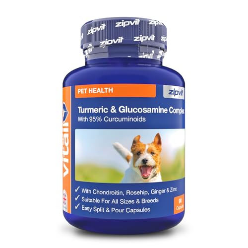 Zipvit Glucosamine and Chondroitin with Turmeric, Rosehip, Ginger and Zinc, Joint Supplement for Dogs, Supports Mobility and Joints, Easy Split Capsules for All Breeds
