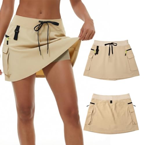 Image of RJVZVEJH Skorts for Women UK, High Waist Cargo Skirts Built in Shorts, 4 Pockets Tennis Golf Hiking Sports Dress Casual Wear Khaki