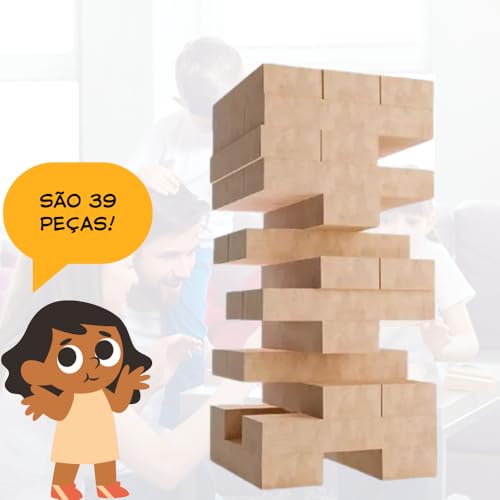 Jogo Infantil Torre Maluca Caiu Perdeu - 39 peças madeira