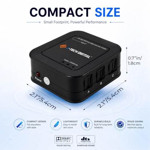Image of J-Tech Digital 1x3 Optical Audio Splitter, 1 in 3 Out Toslink SPDIF Digital Audio Splitter for TV, Soundbar, Home Theater, Digital Audio 5.1 LPCM2.0, Plug and Play [JTD-SP0103]