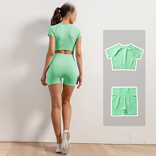 Conjunto de yoga sin costuras malla deportiva de cintura alta y sujetador crop top para fitness