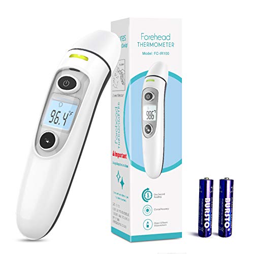 Thermometer for Adults Forehead, Non-Contact Digital Infrared Thermometer for Adults, Kids and Babies with LCD Screen, Fever Alarm and Memory Function, Indoor and Outdoor Use, Including Batteries